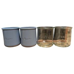 La Fermiere French Yogurt Pots Terracotta Glass Blue Set of 4 Reusable